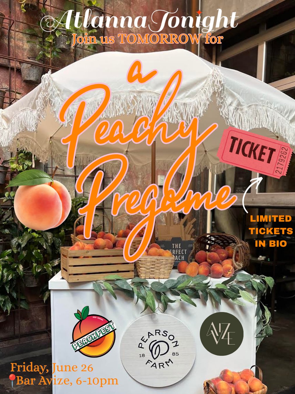 A Peachy Pregame event flyer — AtlannaTonight x PeachFest, Bar Avize