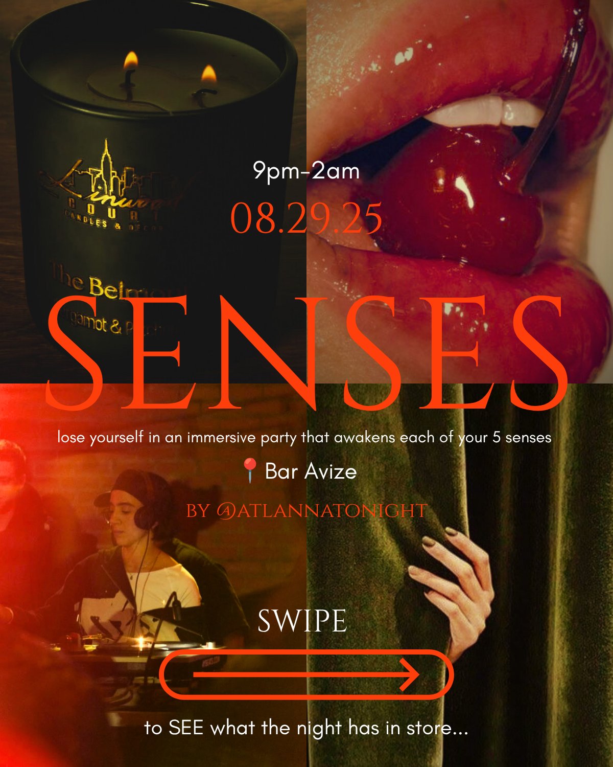 SENSES Party flyer — AtlannaTonight immersive nightlife experience at Bar Avize